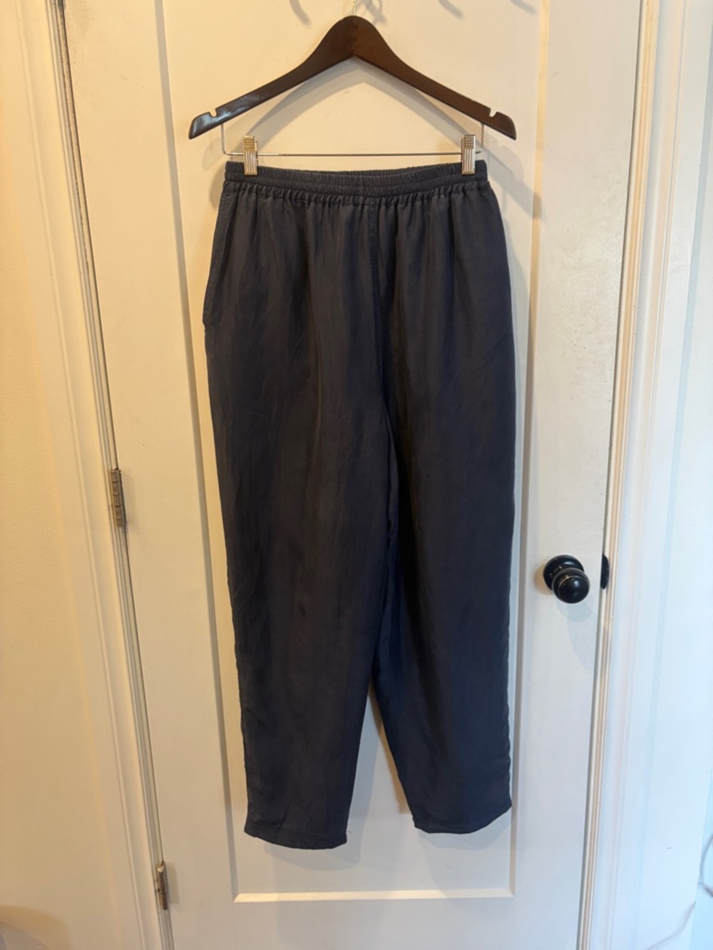 Vintage Silk Elastic Waist Navy Pants